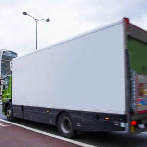 Lorry driving through London, on Southwark Bridge