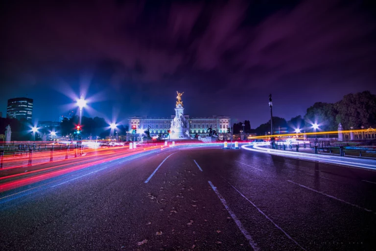 Light trails of cars through busy London road